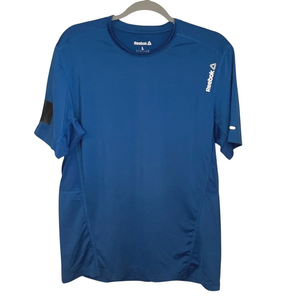 Reebok Mens L PlayIce Performance Training T-Shirt Blue Short Sleeve Athletic‎